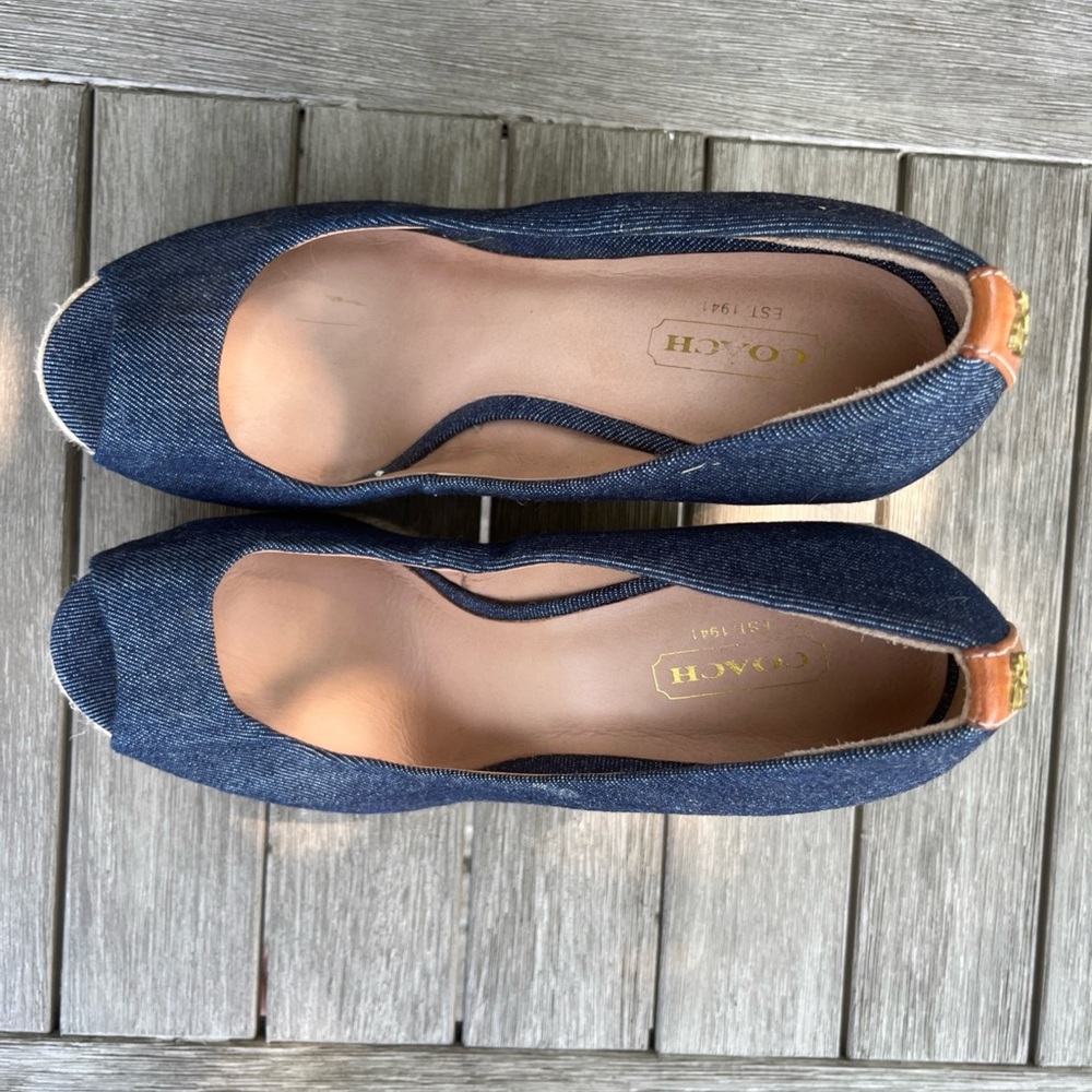 NWOB Coach Navy Platform Wedge Sandals Wedges - Picture 4 of 11